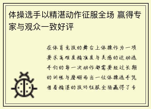 体操选手以精湛动作征服全场 赢得专家与观众一致好评